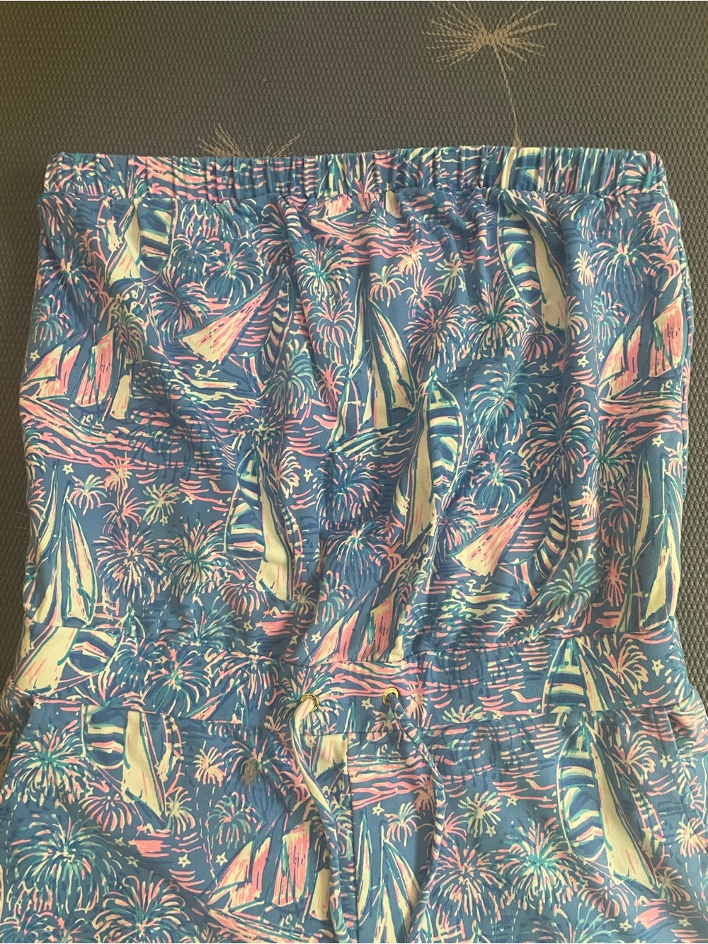 Lilly Pulitzer Jace Boca Blue Its A Sailabration Sail Boat Terry Short Romper L - Picture 8 of 9